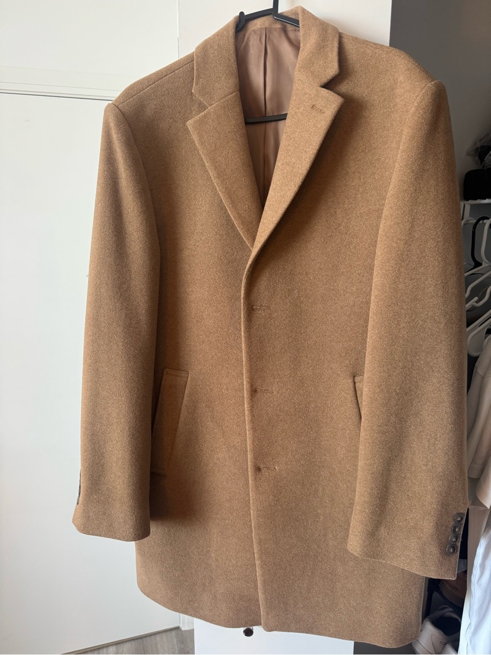 Calvin Klein Men's Tan Pea Coat - Single-Breasted Wool Blend
